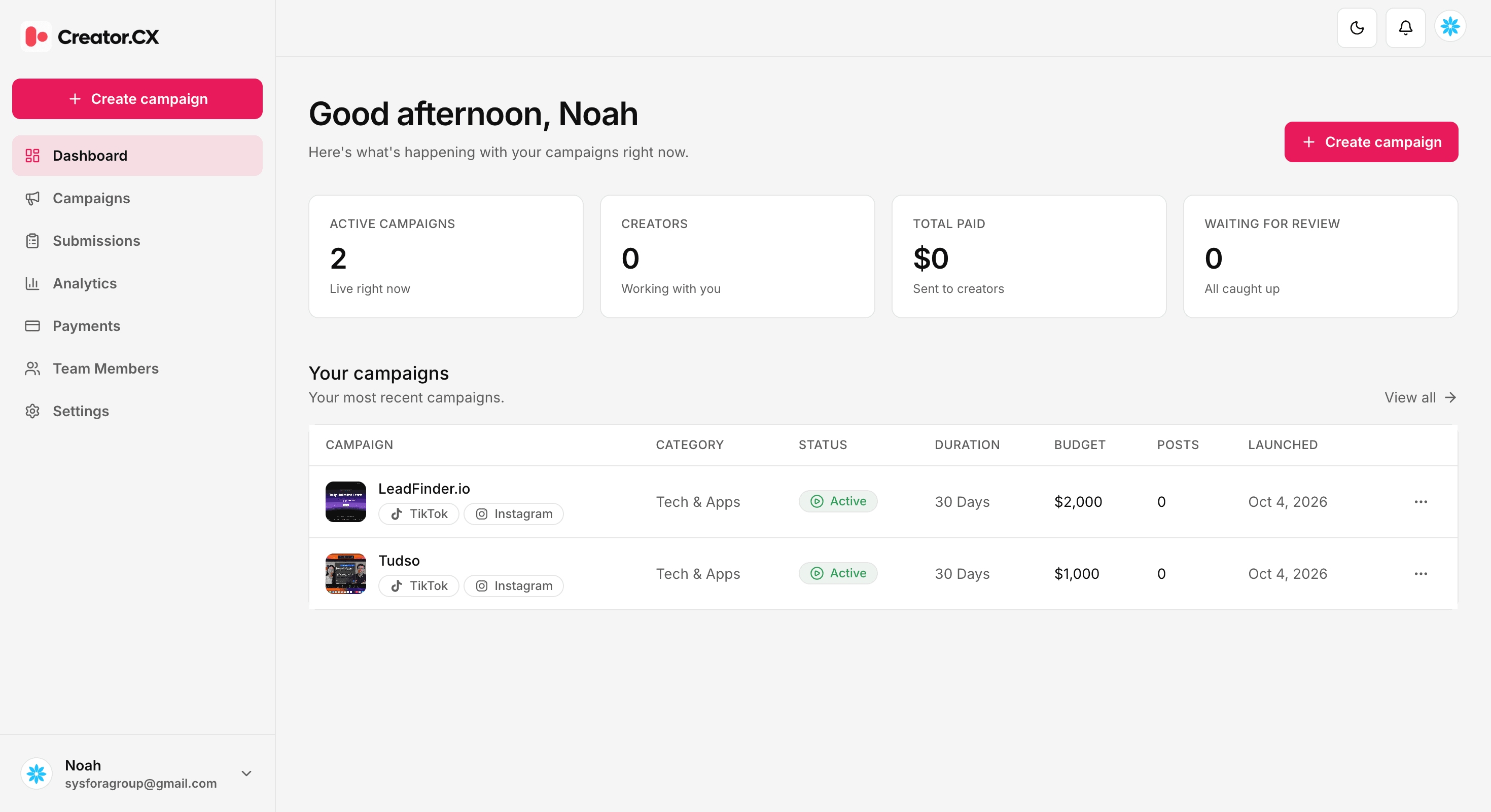 Create a new campaign