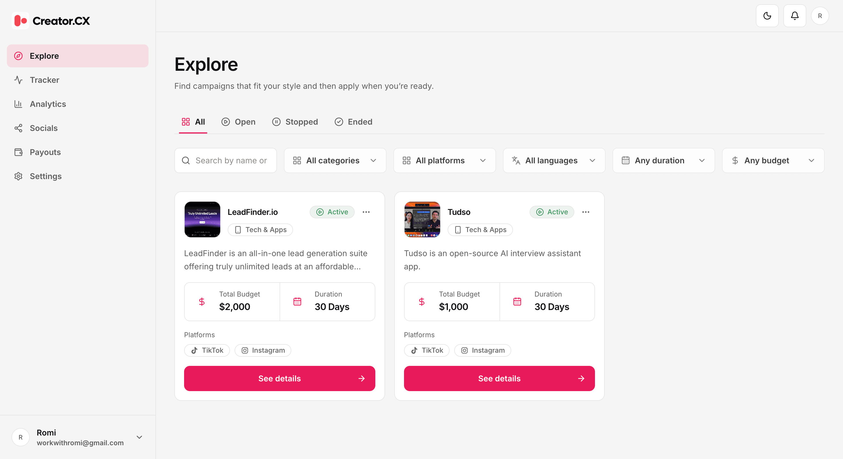 Browse paid campaigns